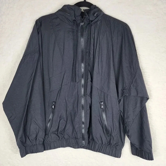 Fabletics Womens Track Jacket Oversized Hood Black Rain Hiking Campin Size Small - Picture 2 of 6